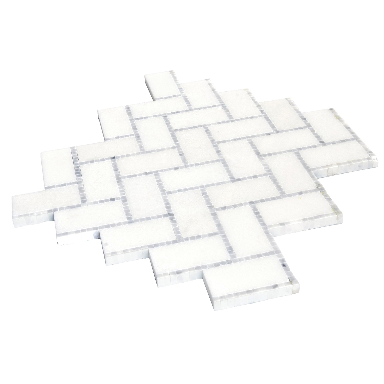 White  9.8x10.8 Polished Herringbone Marble Mosaic Tile (5 pack, 3.68 sq ft/case) - Sample