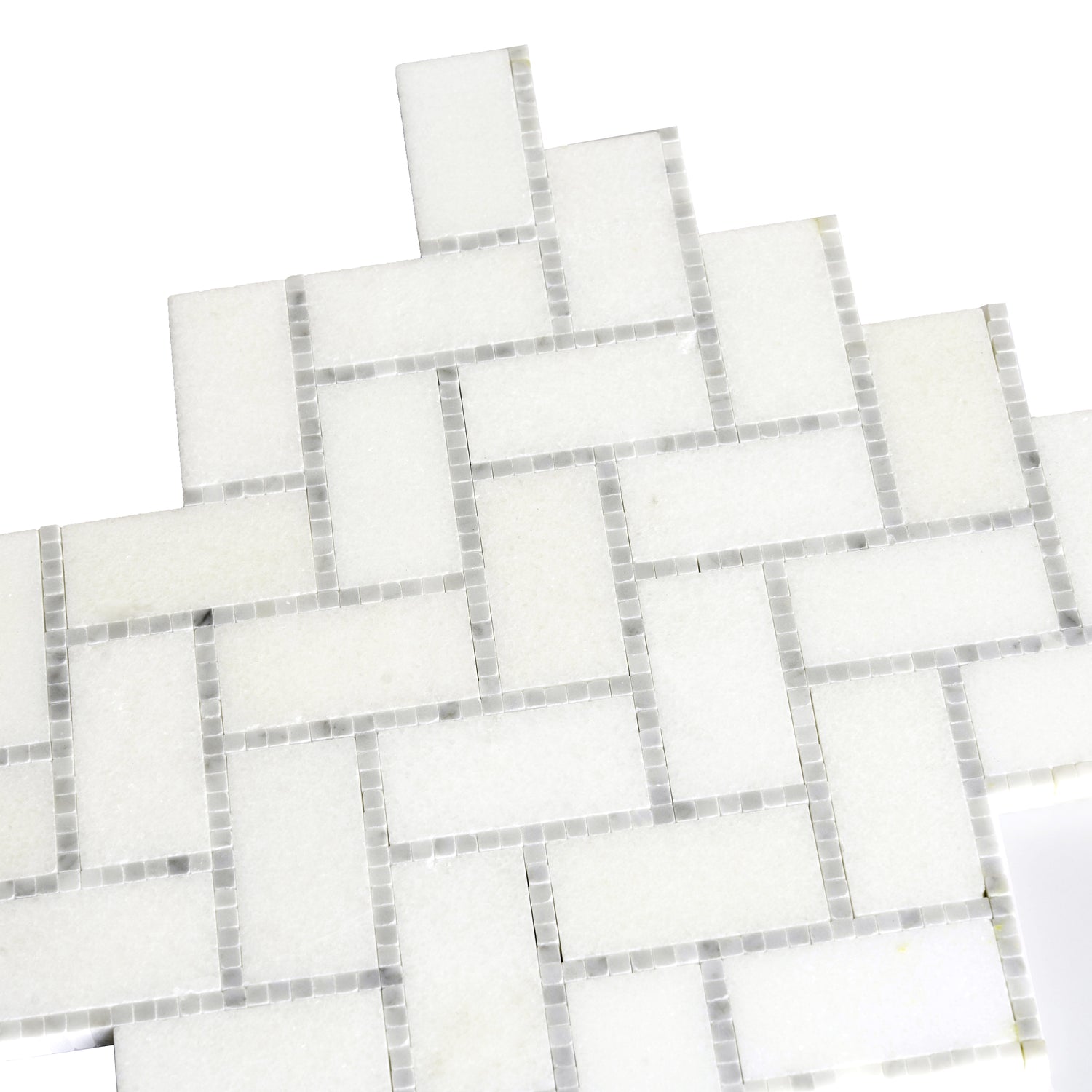 White  9.8x10.8 Polished Herringbone Marble Mosaic Tile (5 pack, 3.68 sq ft/case) - Sample