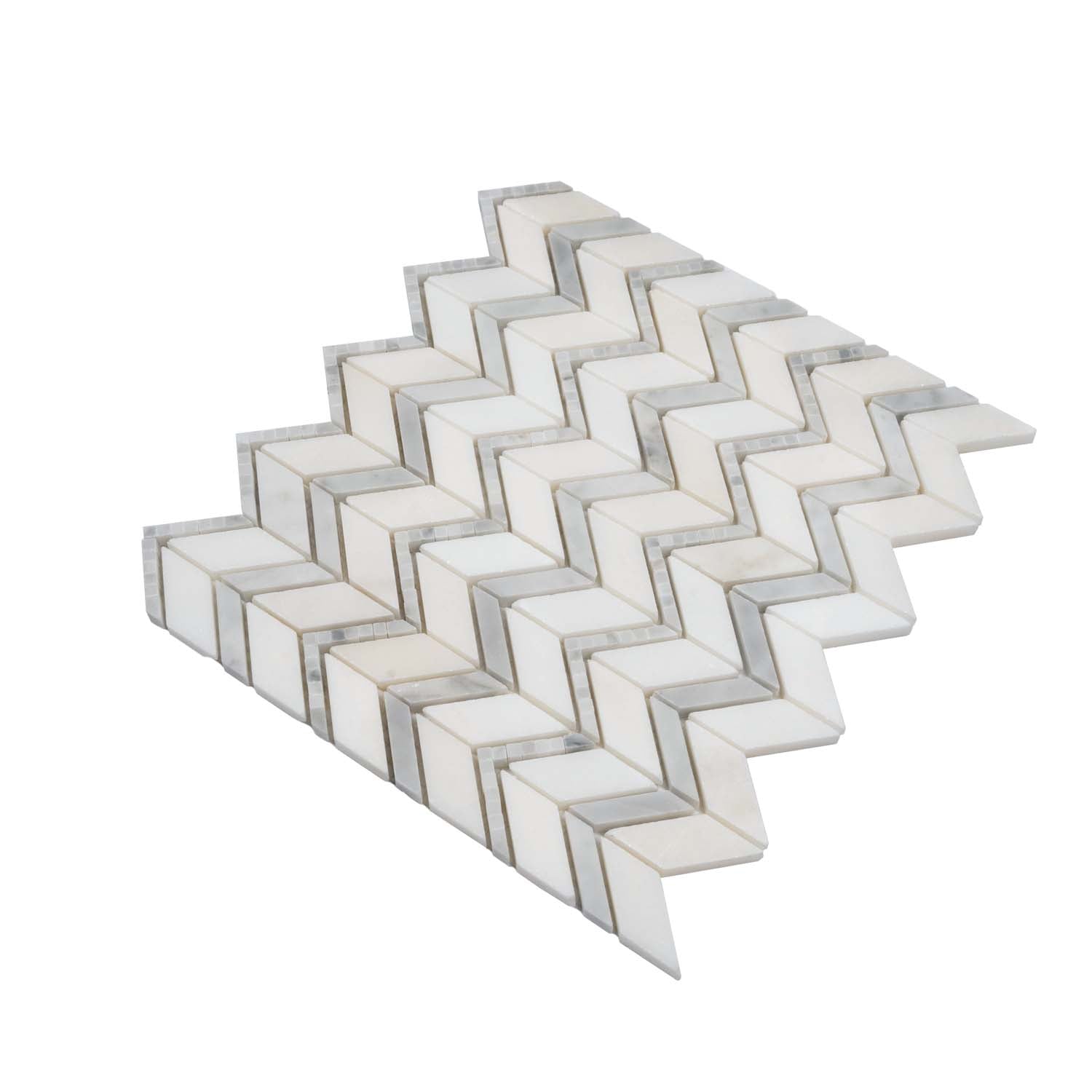 White Gray 10x12 Polished Herringbone Marble Mosaic Tile (5 pack, 4.3 sq ft/case) - Sample