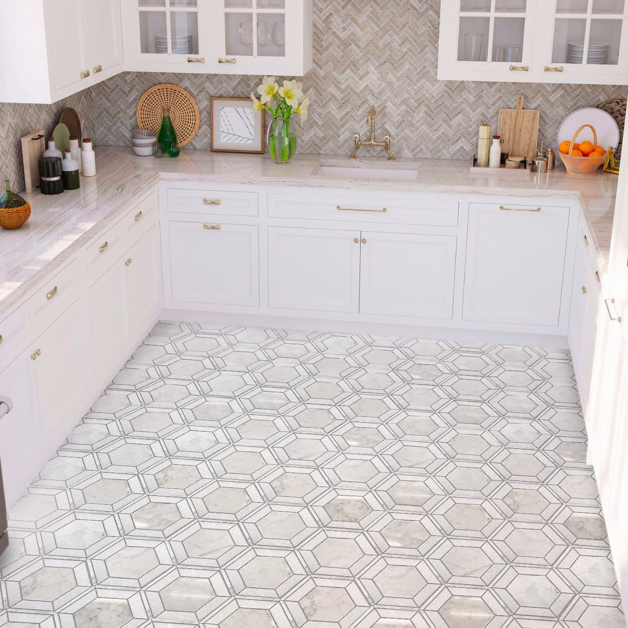 White 8x8 Polished Hexagon Marble Mosaic Tile (5 pack, 1.83 sq ft/case) - Sample