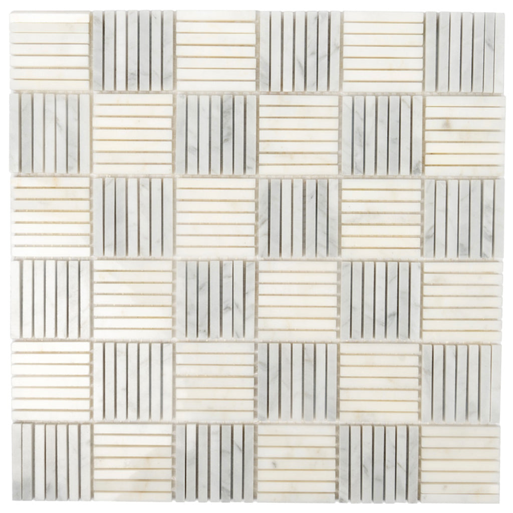 White Gray 12x12 Brick Polished Marble Mosaic Tile (5 pack, 5 sq ft/case) - Sample