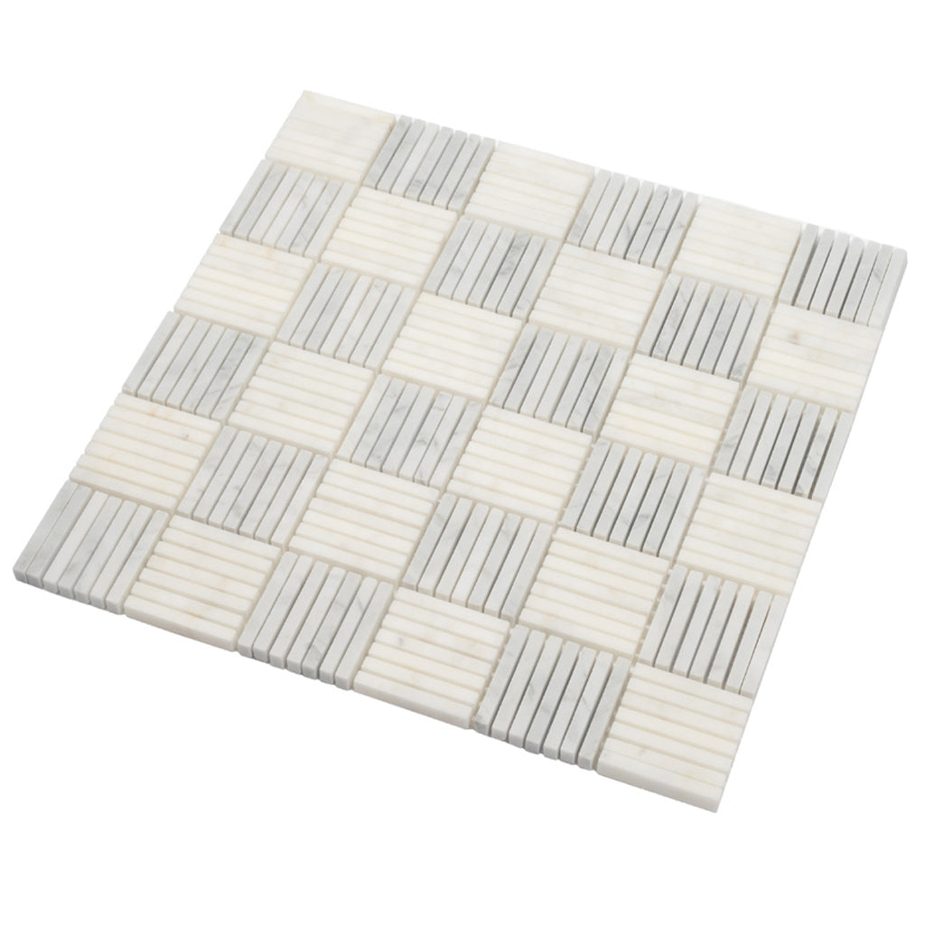 White Gray 12x12 Brick Polished Marble Mosaic Tile (5 pack, 5 sq ft/case) - Sample