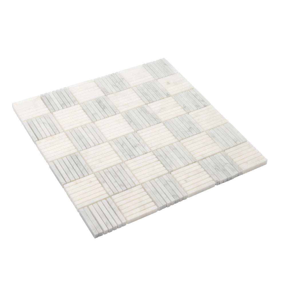 White Gray 12x12 Brick Polished Marble Mosaic Tile (5 pack, 5 sq ft/case) - Sample