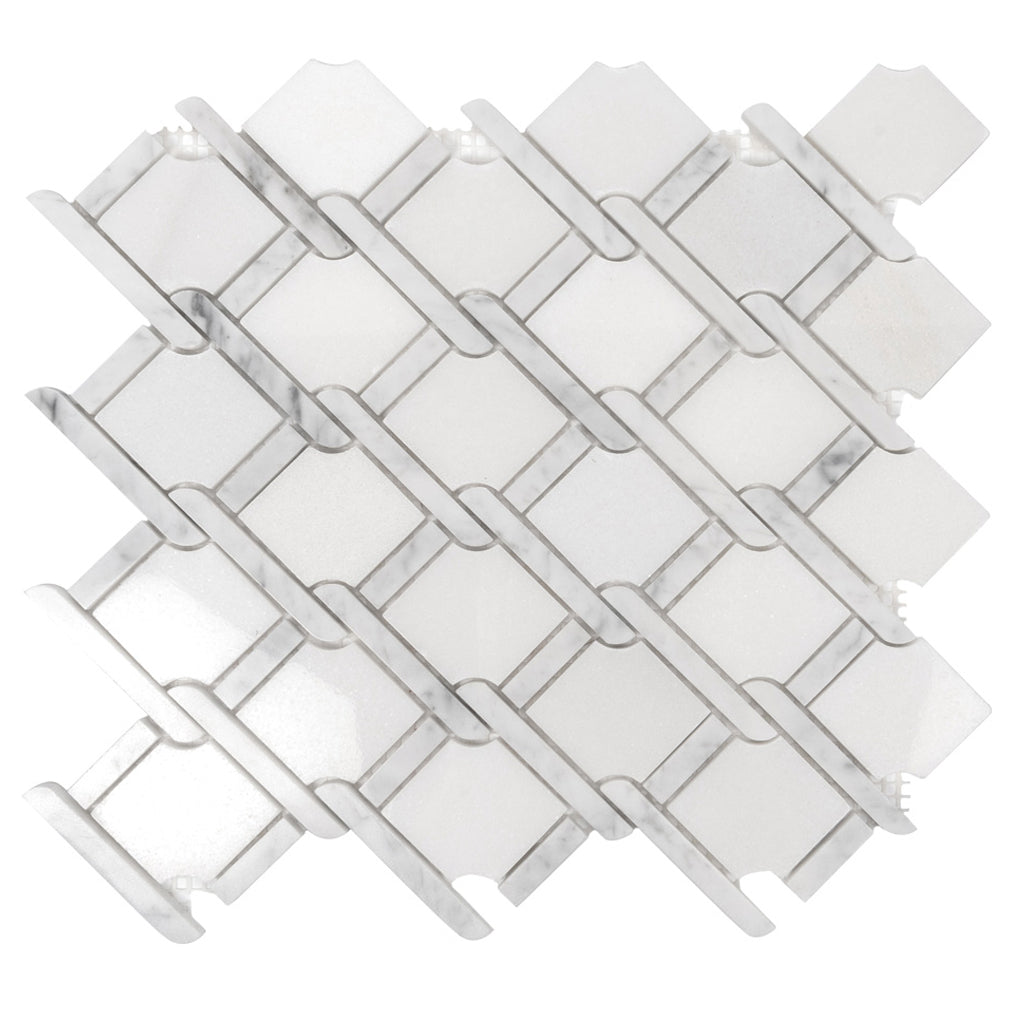 White 11x12 Polished Multi-shaped Marble Mosaic Tile (5 pack, 4.66 sq ft/case) - Sample