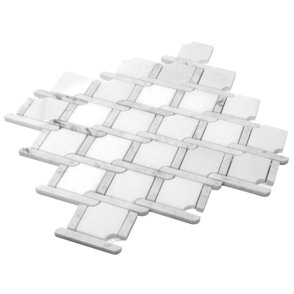White 11x12 Polished Multi-shaped Marble Mosaic Tile (5 pack, 4.66 sq ft/case) - Sample