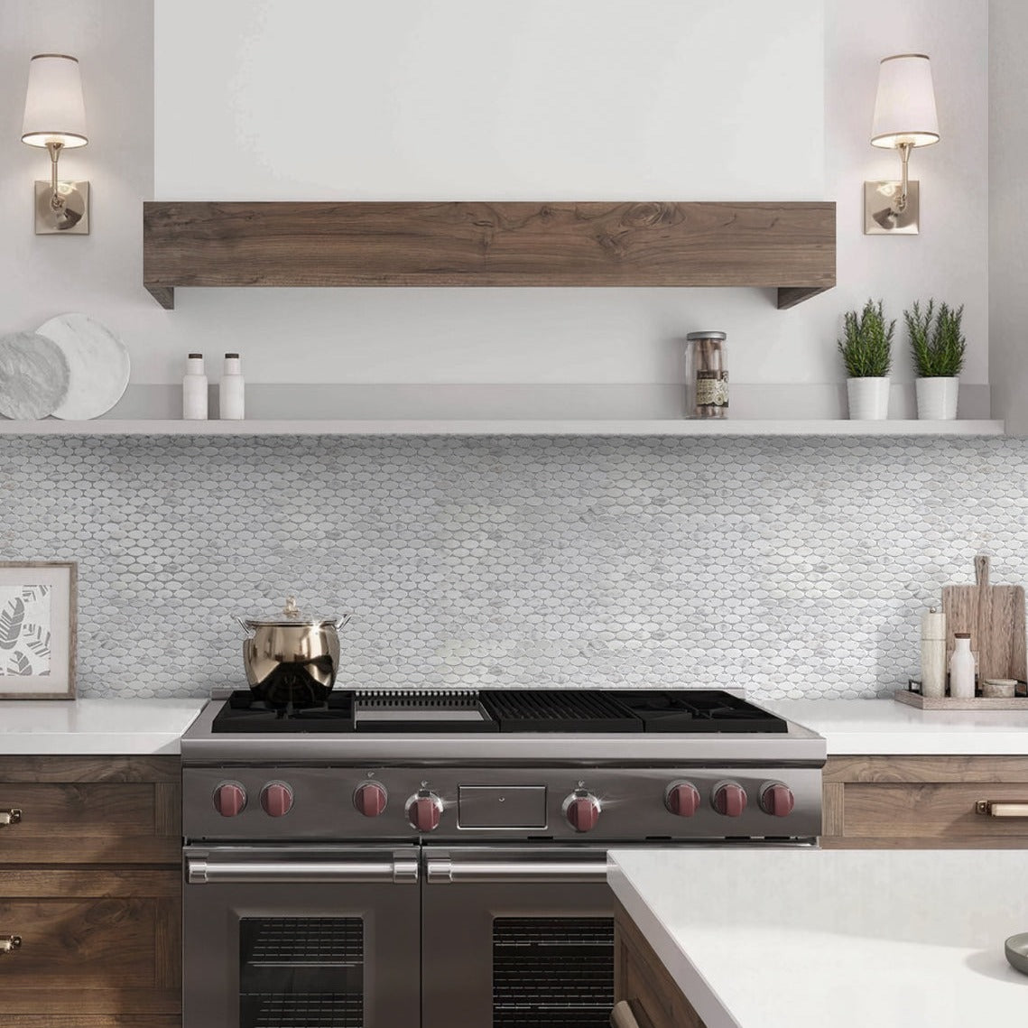 White 11x12 Polished Oval Marble Mosaic Tile (5 pack, 4.51 sq ft/case) - Sample