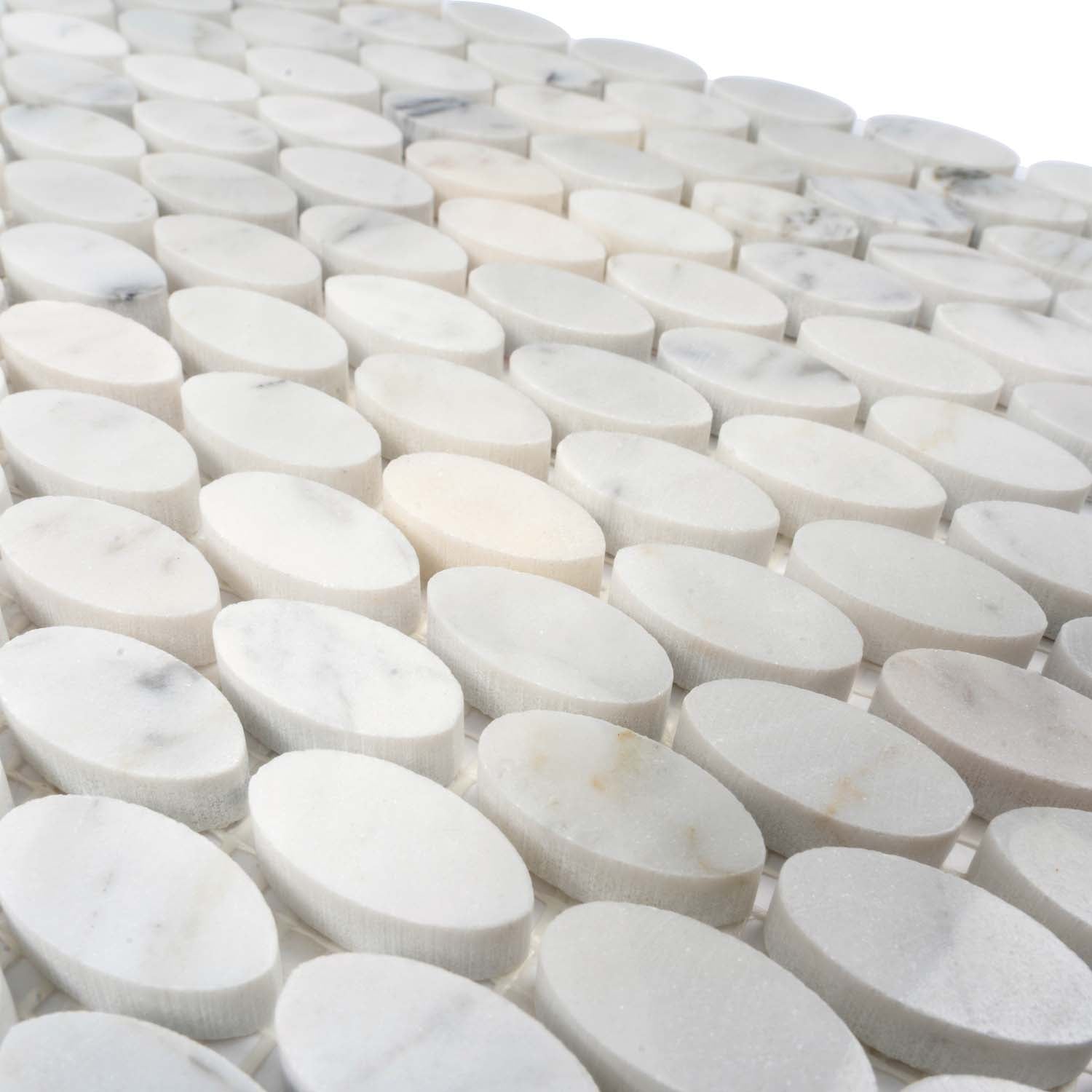 White 11x12 Polished Oval Marble Mosaic Tile (5 pack, 4.51 sq ft/case) - Sample