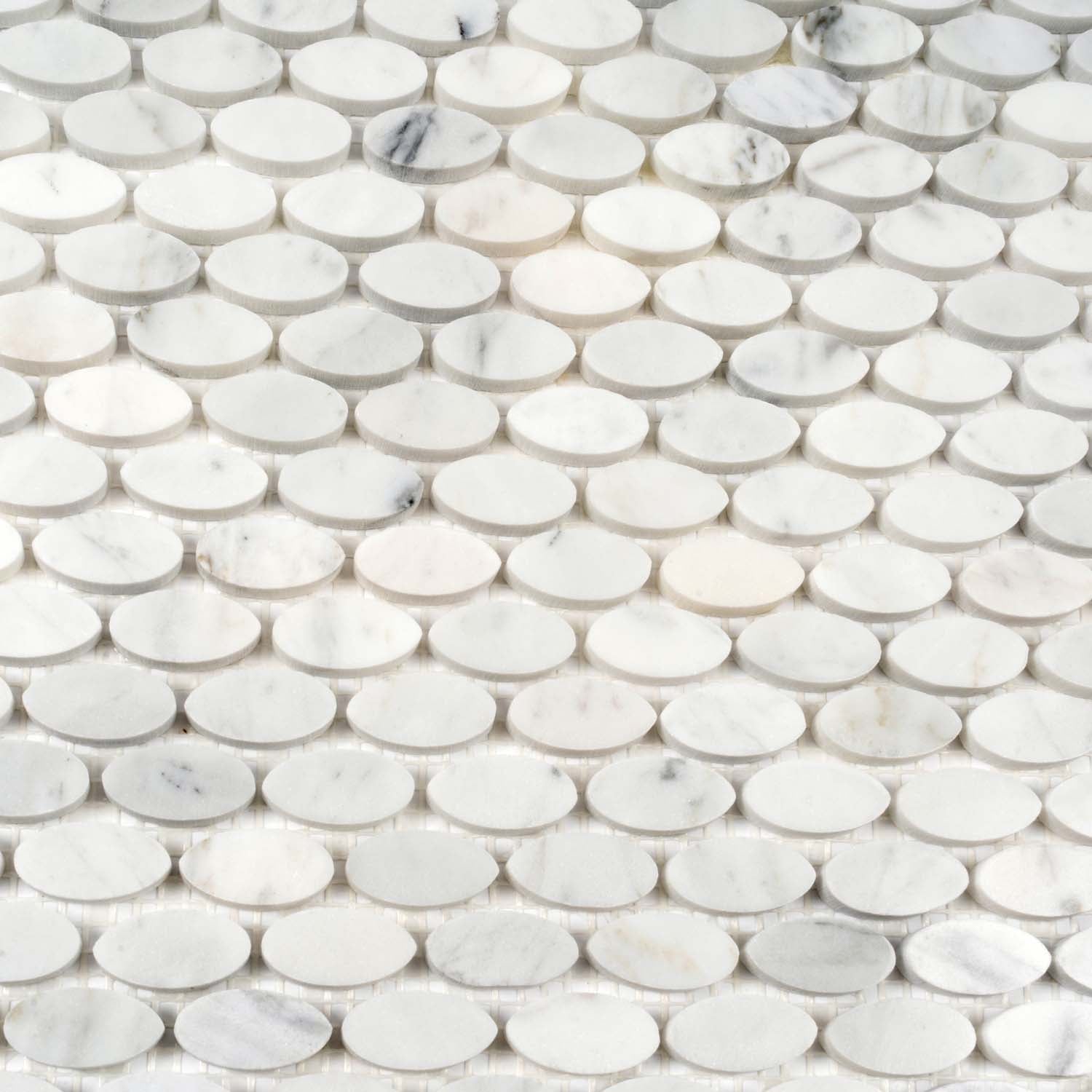 White 11x12 Polished Oval Marble Mosaic Tile (5 pack, 4.51 sq ft/case) - Sample