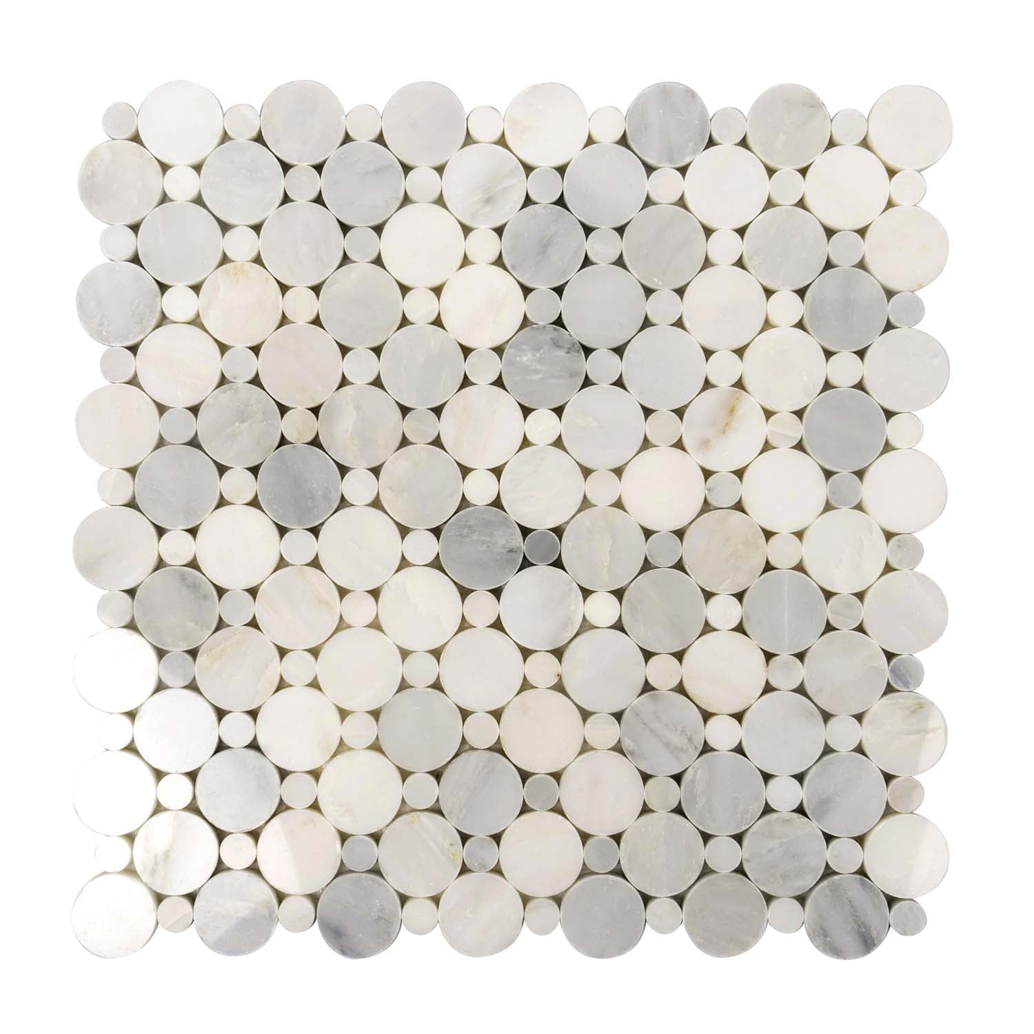 White 12x12 Polished Penny Round Marble Mosaic Tile (5 pack, 4.83 sq ft/case) - Sample