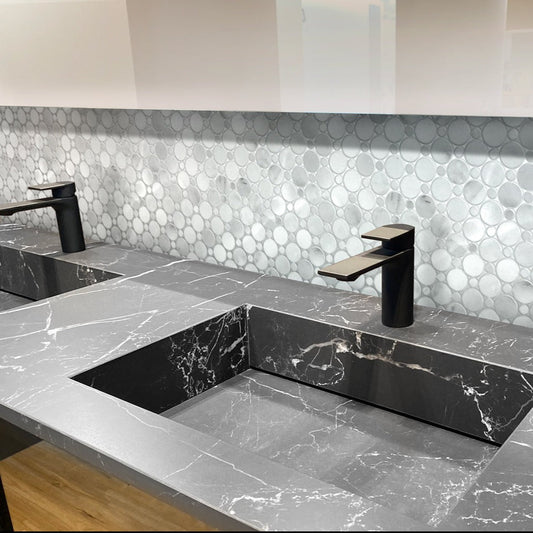 White 12x12 Polished Penny Round Marble Mosaic Tile (5 pack, 4.83 sq ft/case) - Sample