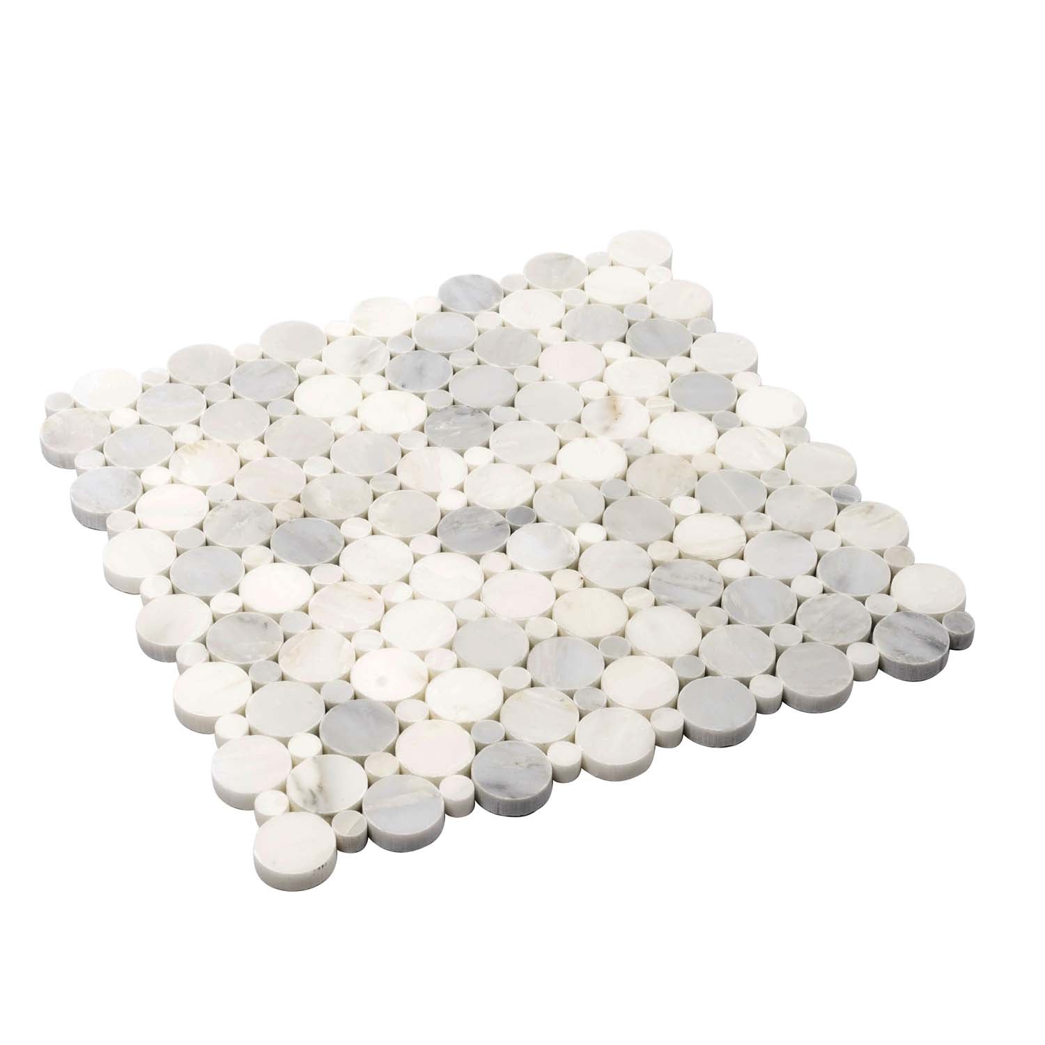 White 12x12 Polished Penny Round Marble Mosaic Tile (5 pack, 4.83 sq ft/case) - Sample