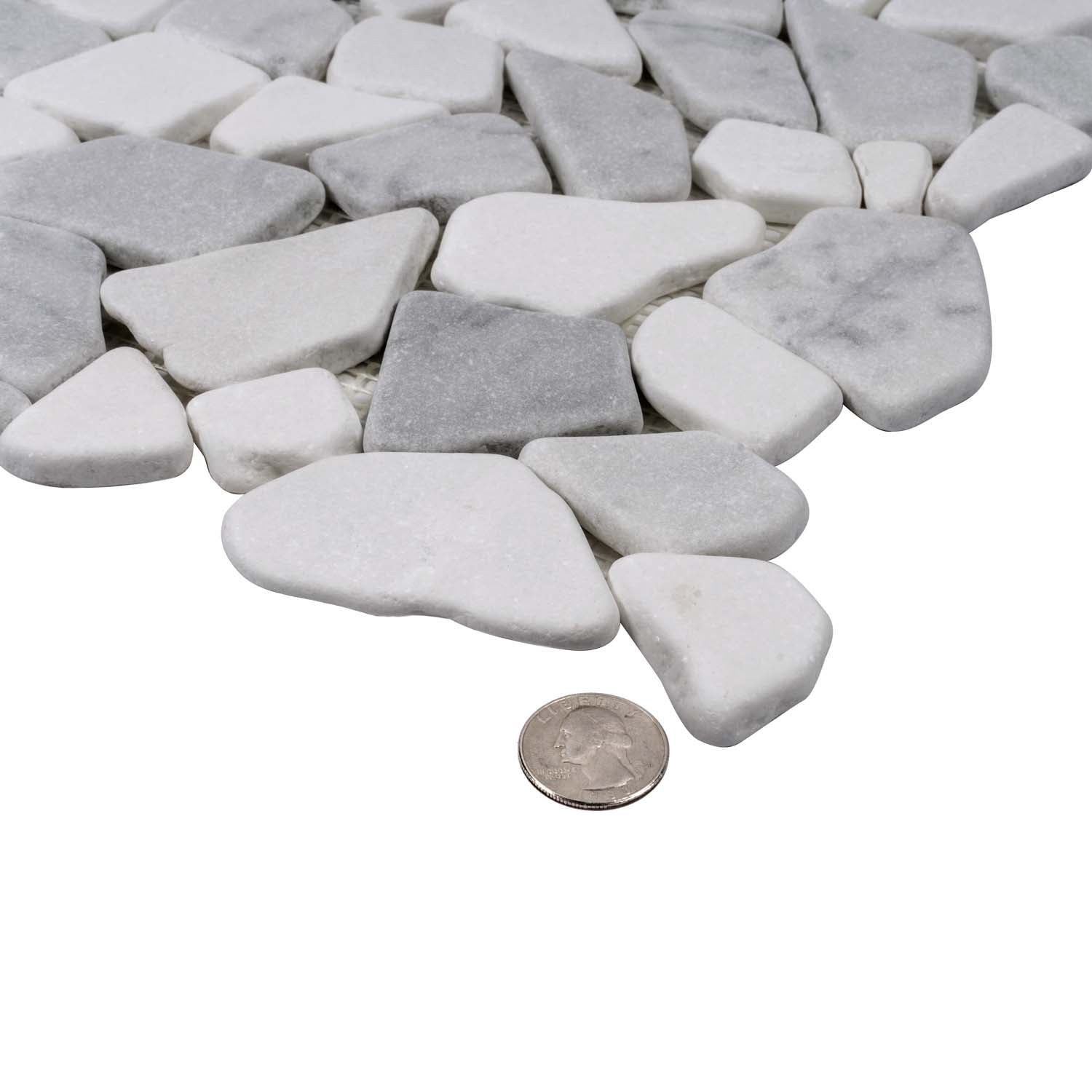 White Gray 11x11 Polished Multi-shaped Marble Mosaic Tile (5 pack, 4.2 sq ft/case) - Sample