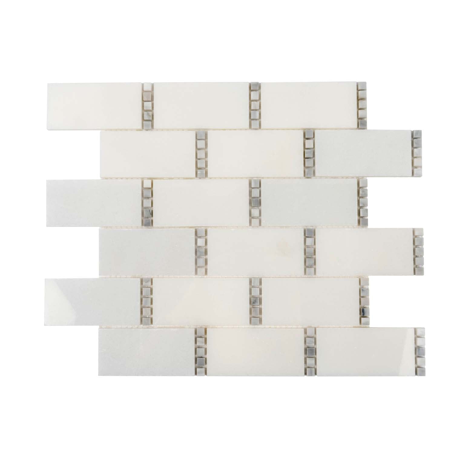 White 12x13 Polished Brick Marble Mosaic Tile (5 pack, 5.28125 sq ft/case) - Sample