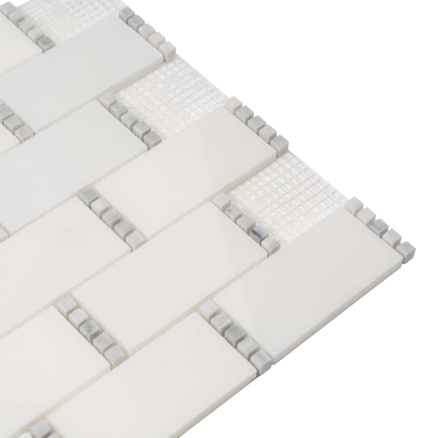 White 12x13 Polished Brick Marble Mosaic Tile (5 pack, 5.28125 sq ft/case) - Sample