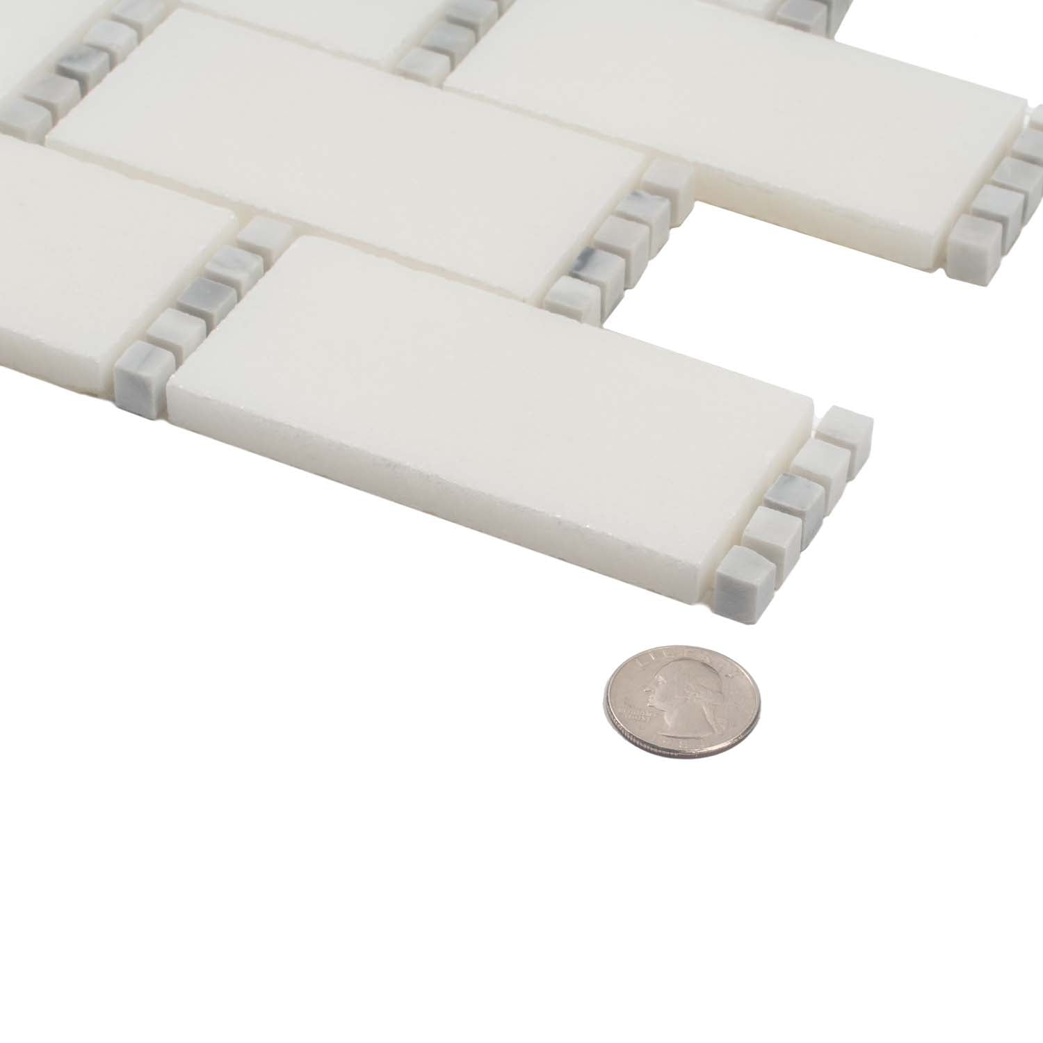 White 12x13 Polished Brick Marble Mosaic Tile (5 pack, 5.28125 sq ft/case) - Sample