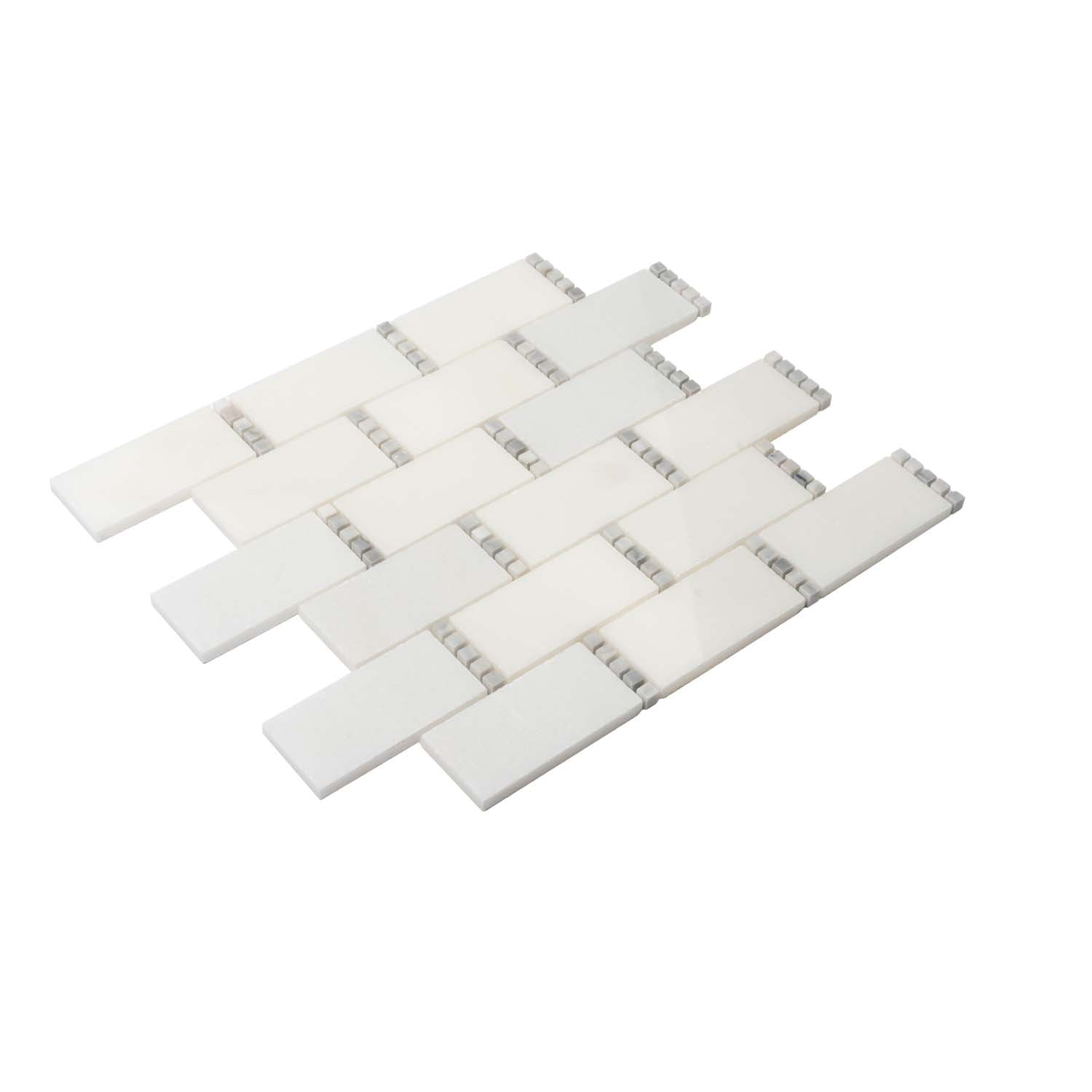 White 12x13 Polished Brick Marble Mosaic Tile (5 pack, 5.28125 sq ft/case) - Sample