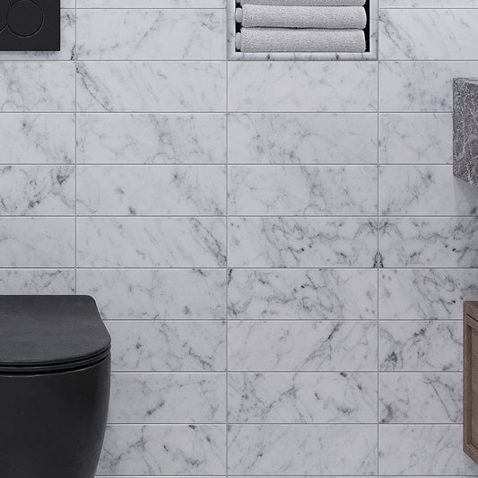 White 4x12 Polished Subway Bianco Carrara Marble Tile (15 pack, 5 sq ft/case)
