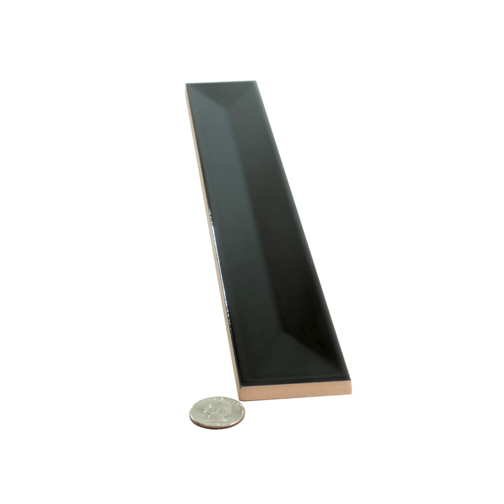 Jet Black 2x16 Glossy Ceramic Deco Subway Tile (50 pack,10.76 sq ft/case)