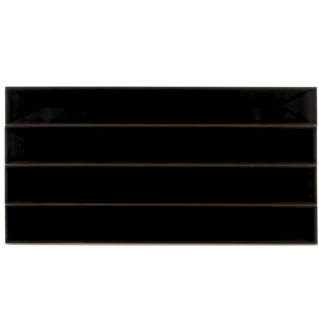 Jet Black 2x16 Glossy Ceramic Deco Subway Tile (50 pack,10.76 sq ft/case)
