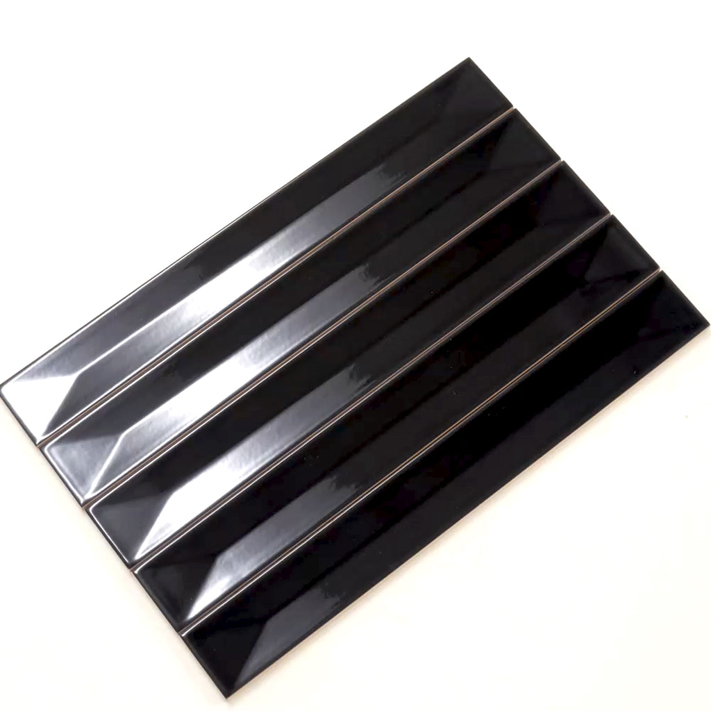 Jet Black 2x16 Glossy Ceramic Deco Subway Tile (50 pack,10.76 sq ft/case)