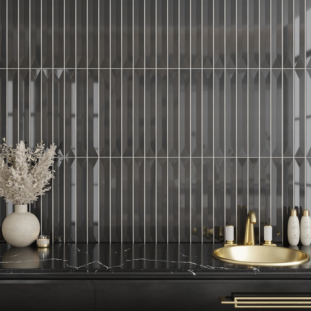 Jet Black 2x16 Glossy Ceramic Deco Subway Tile (50 pack,10.76 sq ft/case)