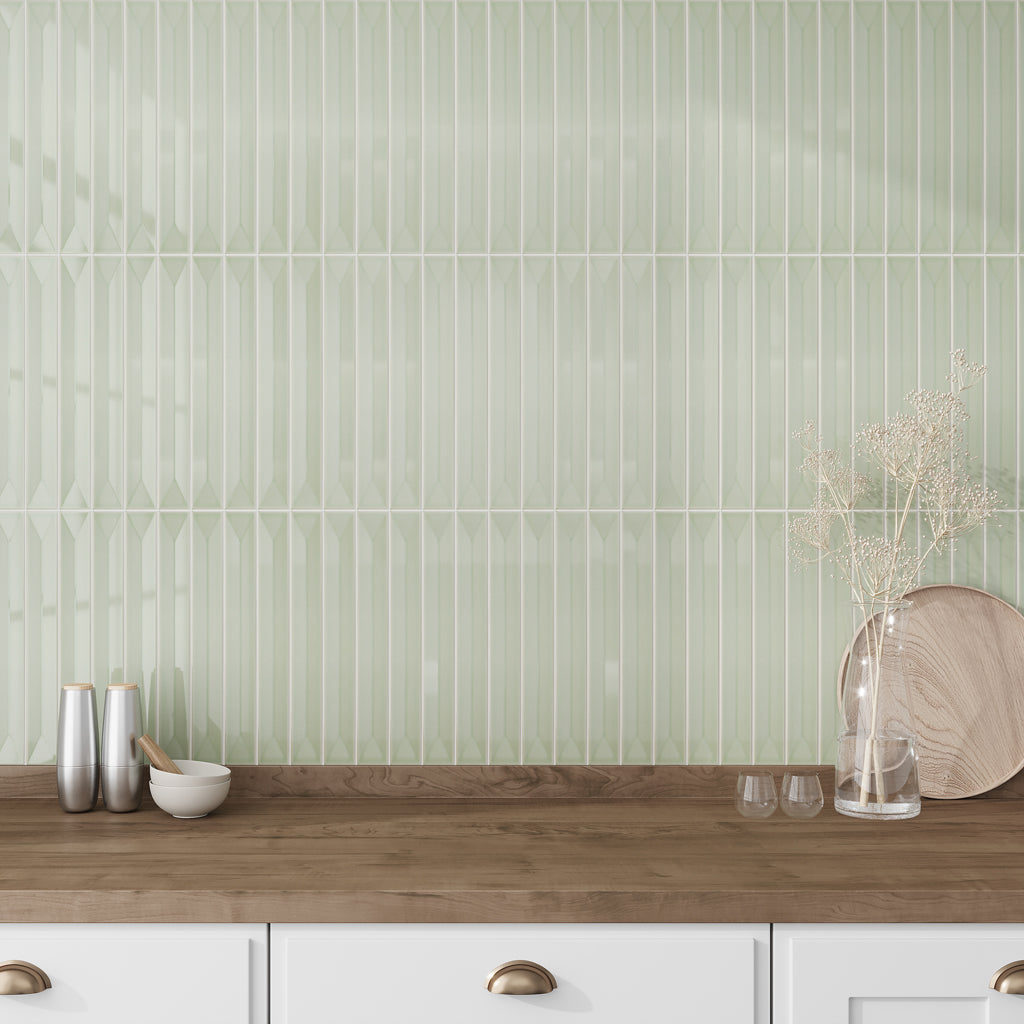Soft Mint Green 2x16 Glossy Ceramic Deco Subway Tile (50 pack,10.76 sq ft/case)
