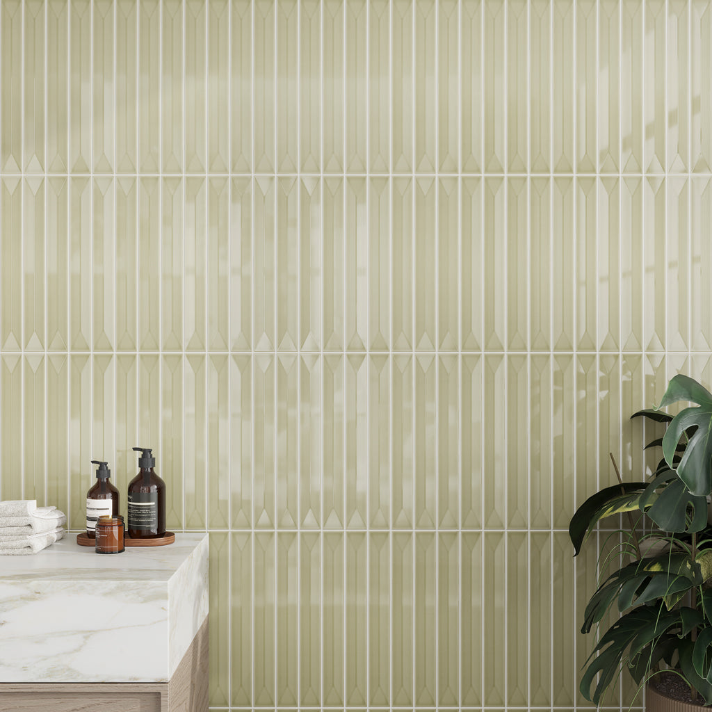 Soft Olive 2x16 Glossy Ceramic Deco Subway Tile (50 pack,10.76 sq ft/case)