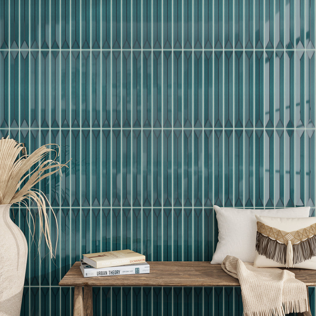 Emerald Petrol Blue 2x16 Glossy Ceramic Deco Subway Tile (50 pack,10.76 sq ft/case)