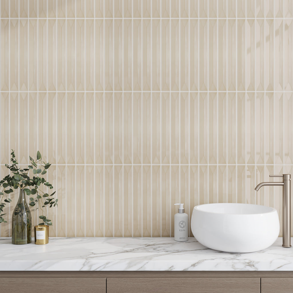 Alabaster Beige 2x16 Glossy Ceramic Deco Subway Tile (50 pack,10.76 sq ft/case)