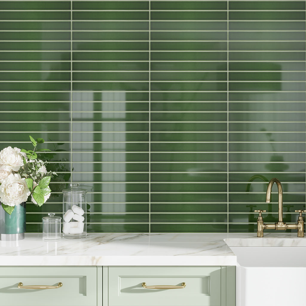 Forest Green 2x16 Glossy Ceramic Subway Tile (50 pack, 10.76 sq ft/case)