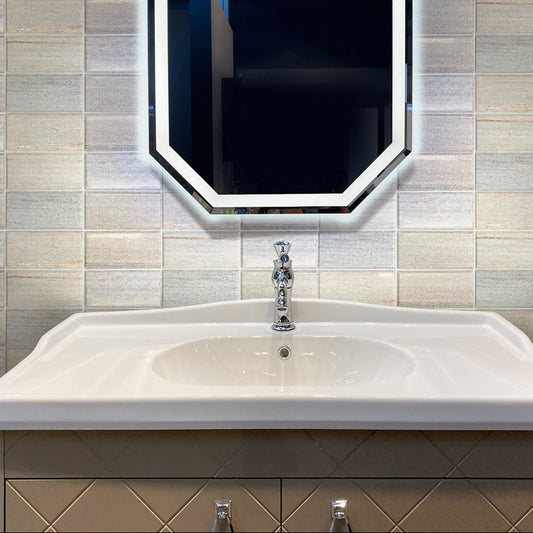 Wooden Beige 3x6 Polished Beveled Subway Marble Tile (40 pack, 5 sq ft/case) - Sample