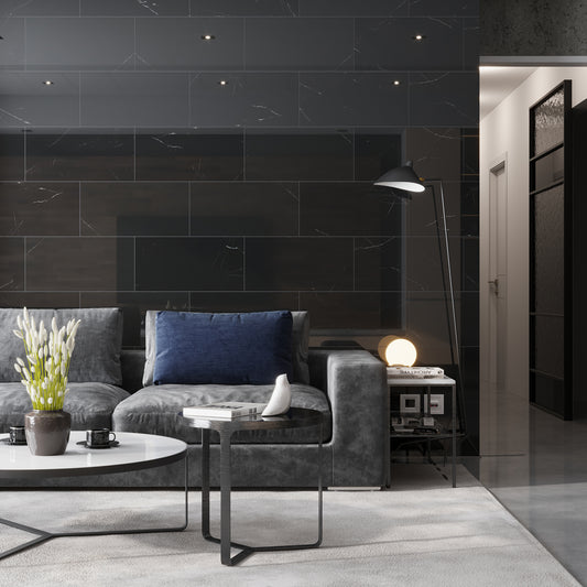 Eastern Black 12x24 Polished Rectangle, Brick Marble Large Format Tile (5 pack, 10 sq ft/case)