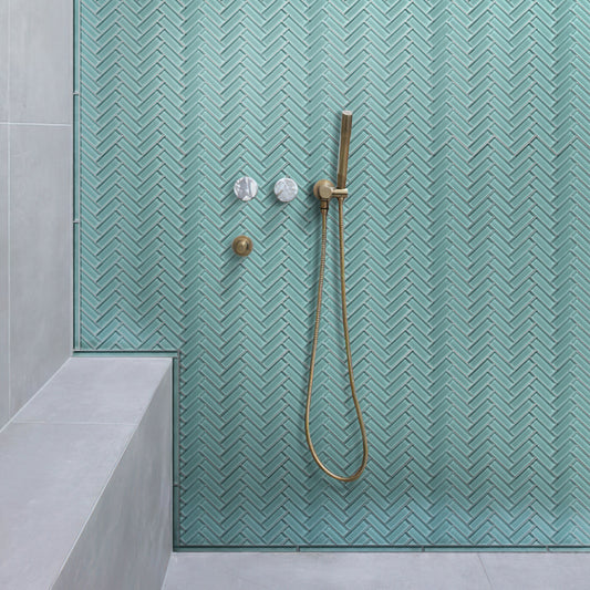 Sky Blue 11x13 Glossy Herringbone Glass Mosaic Tile (5 pack, 4.8125 sq ft/case) - Sample