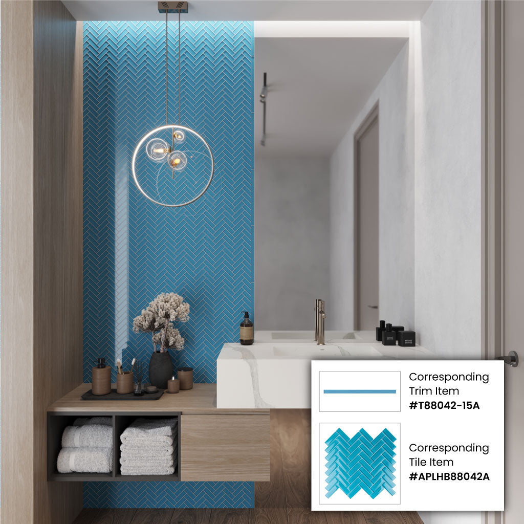 Sapphire Blue 0.5x12 Glossy Glass Pencil Tile Trim (10 pack, 0.5 sq ft/case)