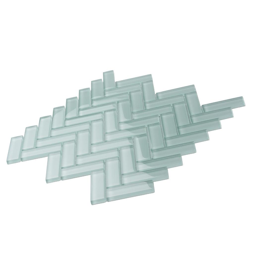 Blizzard Blue Herringbone Polished Glass Tile