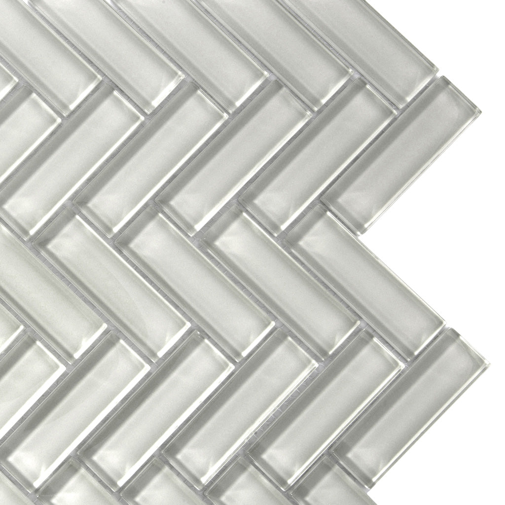 Lace White Herringbone Glass Tile