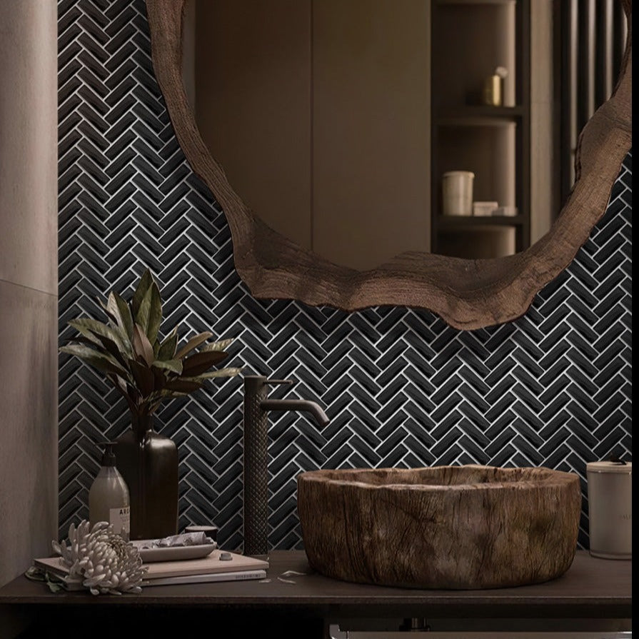 Black Herringbone Tile