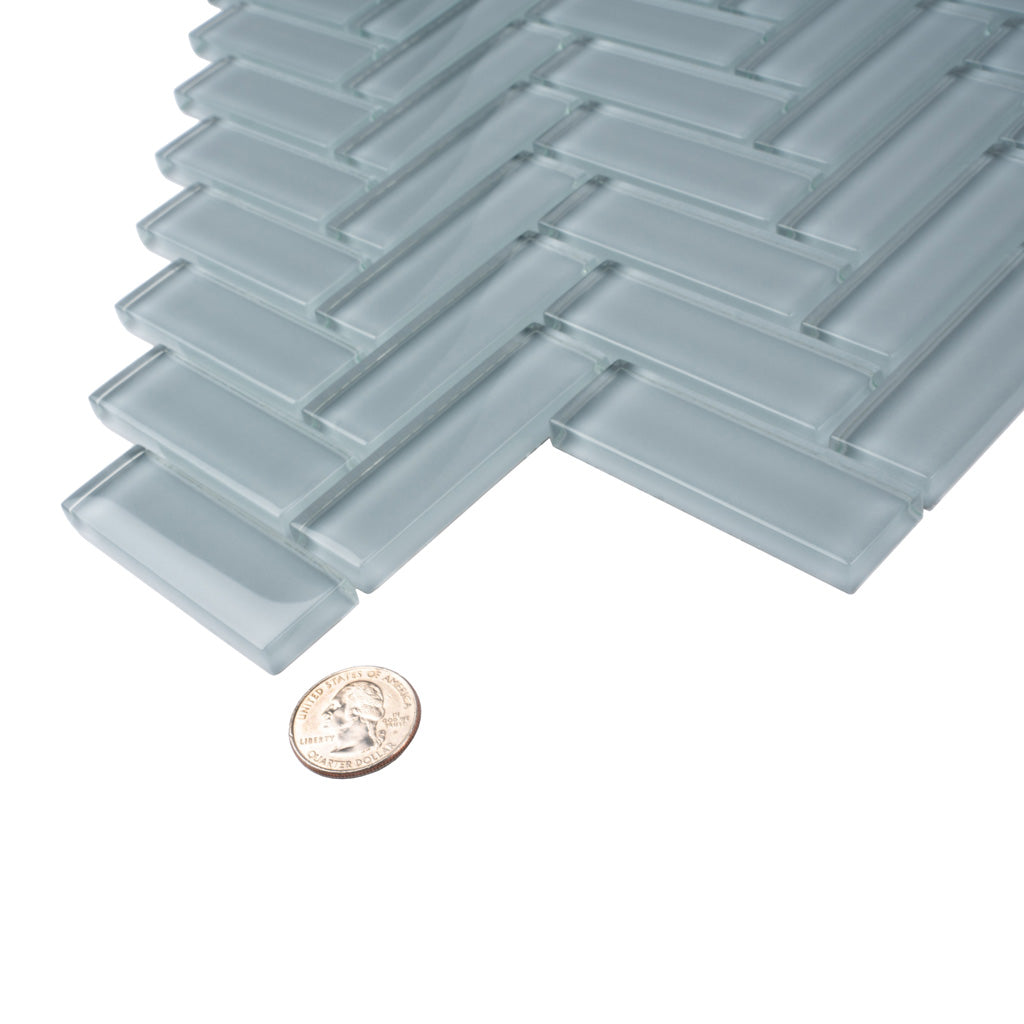 Gray Herringbone Polished Glass Tile