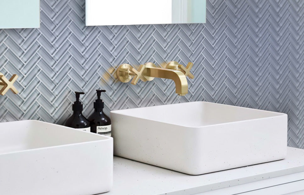 Gray Herringbone Glass Tile