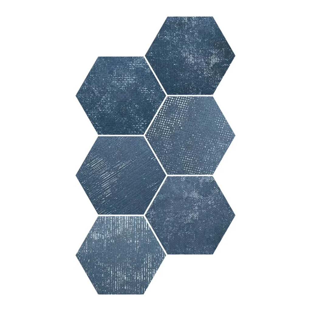 Indigo Blue 9x11 Textured Hexagon Porcelain Tile (16 pack, 8.07 sq ft/case) - Sample