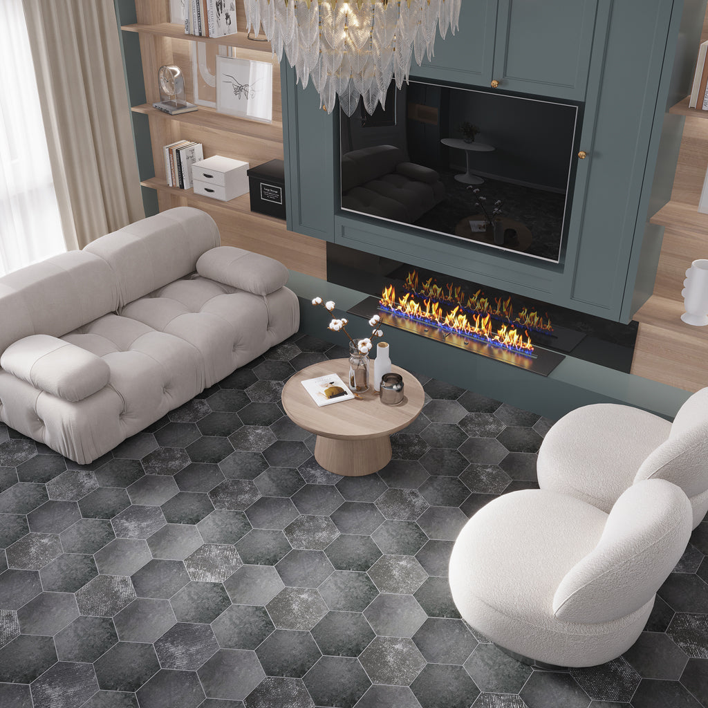 Graphite Gray 9x11 Textured Hexagon Porcelain Tile (16 pack, 8.07 sq ft/case)