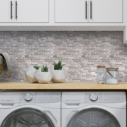 Silver 12x12 Glossy Matte Brick Glass Mosaic Tile (5 pack, 4.79 sq ft/case) - Sample