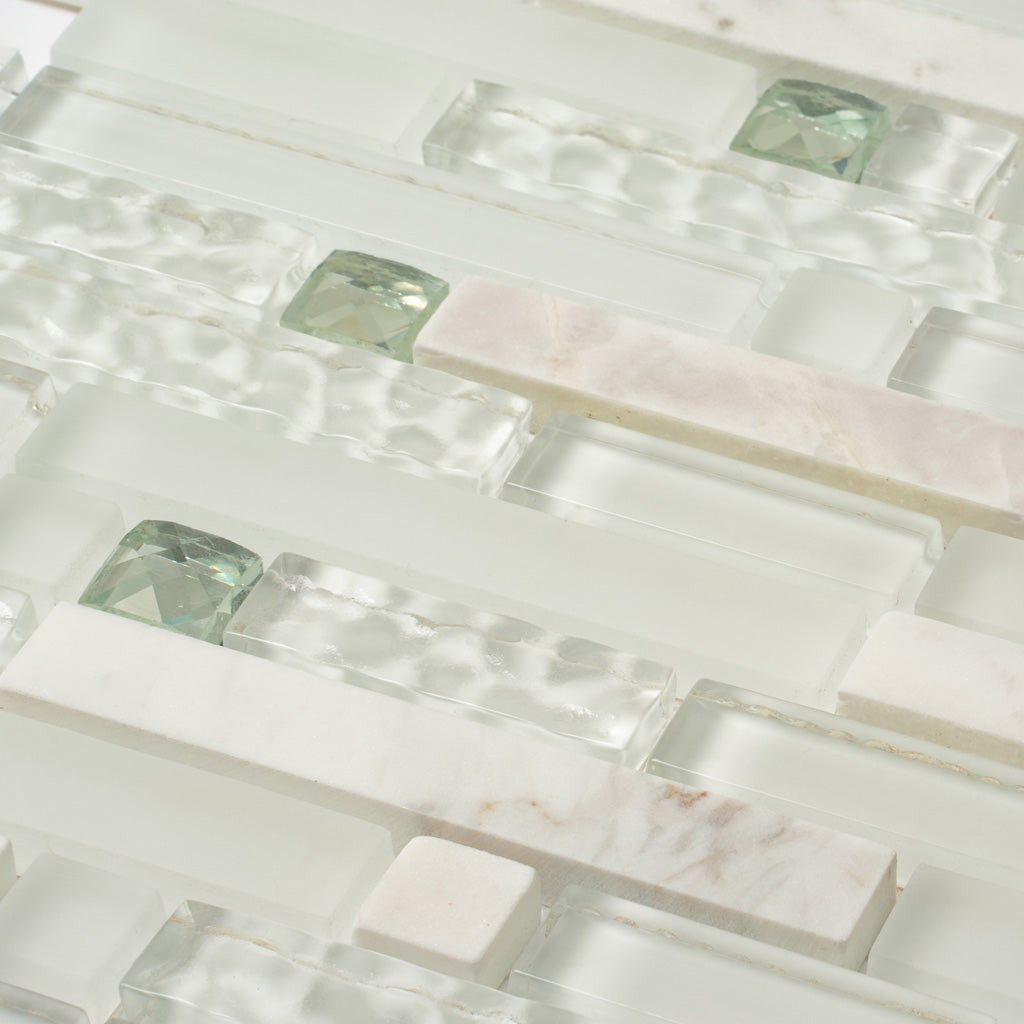 White 12x12 Glossy Matte Brick Glass Mosaic Tile (5 pack, 4.83 sq ft/case) - Sample