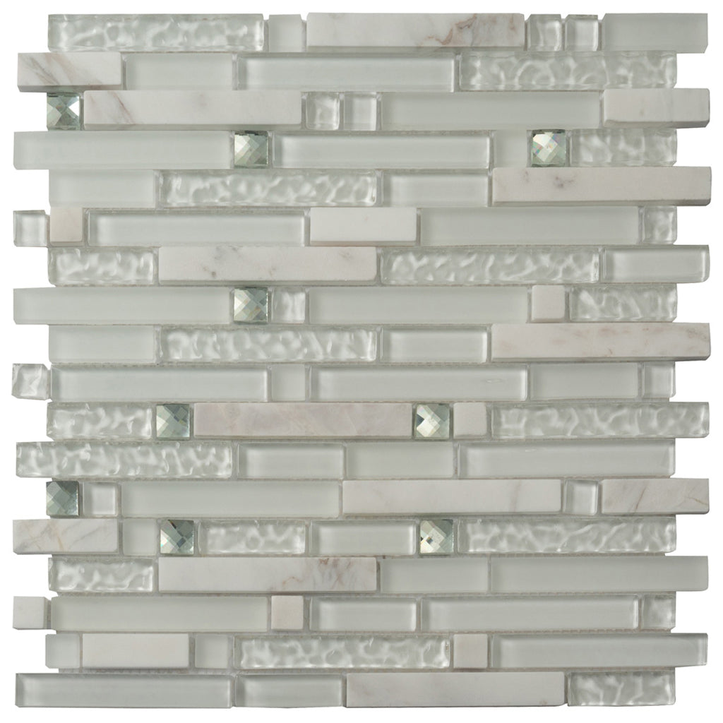 White 12x12 Glossy Matte Brick Glass Mosaic Tile (5 pack, 4.83 sq ft/case) - Sample