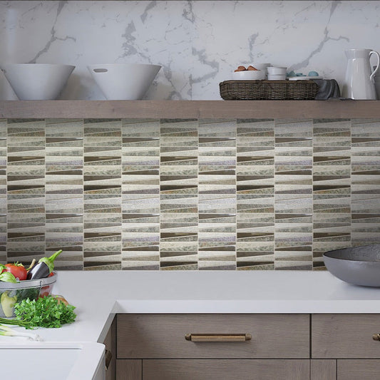 White Brown 12x12 Polished Textured Trapezium Glass Stone Mosaic Tile (5 pack, 4.83 sq ft/case) - Sample