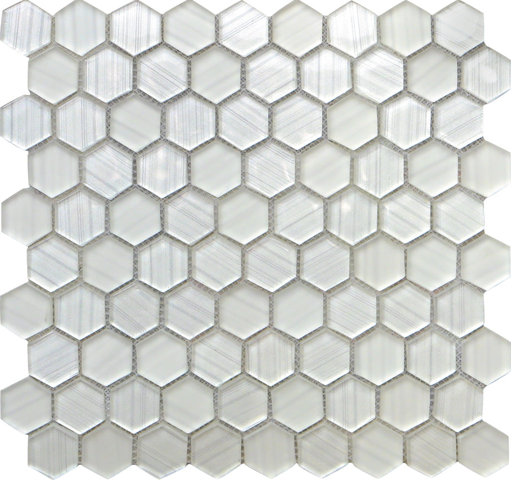 White 12x12 Hexagon Glossy Matte Glass Mosaic Tile (5 pack, 4.83 sq ft/case) - Sample