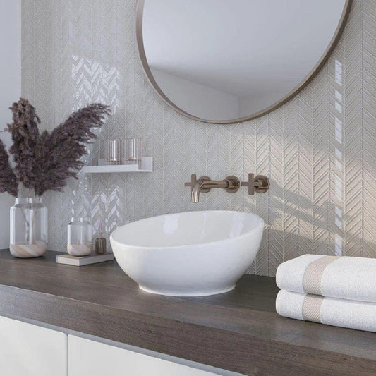White 10x10 Glossy Matte Herringbone Glass Mosaic Tile (5 pack, 3.76 sq ft/case) - Sample