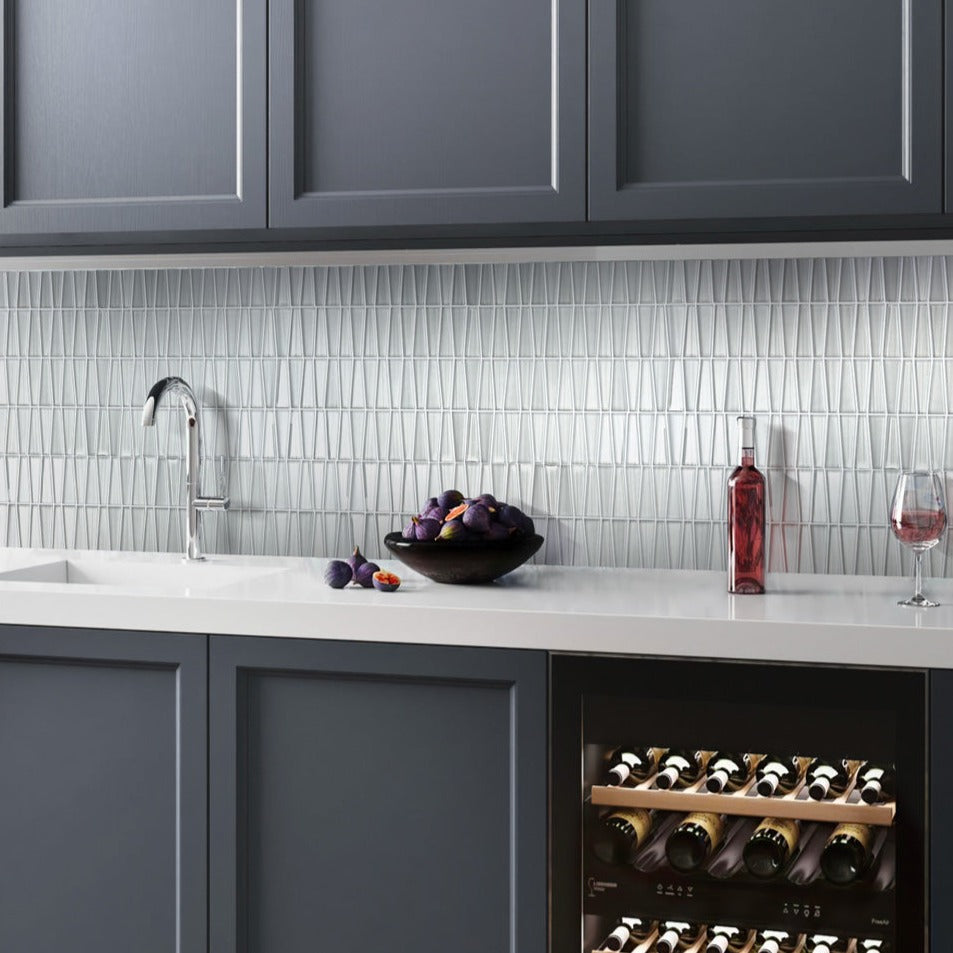 12 x 12 Blue and Gray Linear Polished and Matte Finished Glass Mosaic