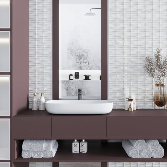 White 12x13 Trapezium Glossy Matte Glass Mosaic Tile (5 pack, 5.38 sq ft/case) - Sample