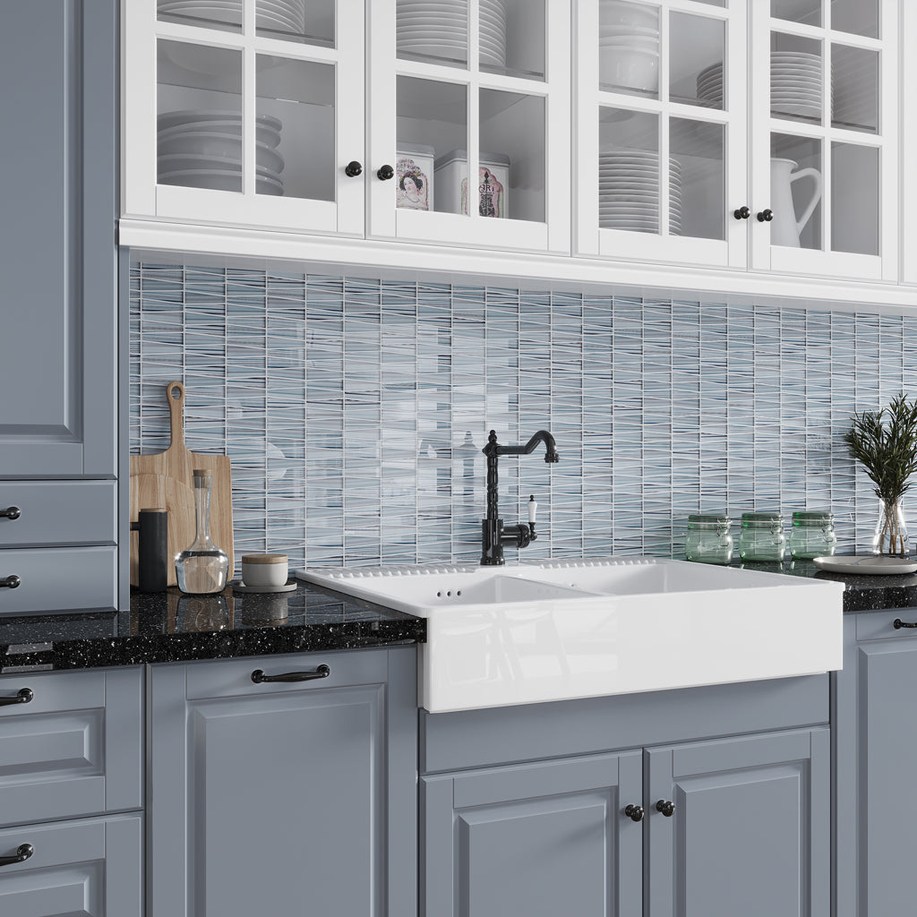 Blue 12x13 Glossy Matte Trapezium Glass Mosaic Tile (5 pack, 5.38 sq ft/case)